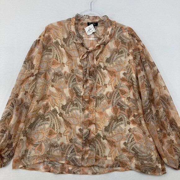 New Jessica Simpson size XL Artsy Abstract Tie Front Balloon Sleeve Blouse Lined - Picture 1 of 10